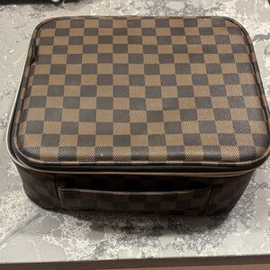 Brown Checked Travel Make up Case - Unbranded